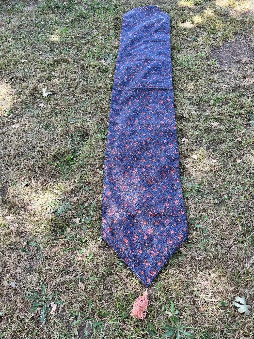 Handcrafted Floral Jacquard Table runner with Tassels of Peach